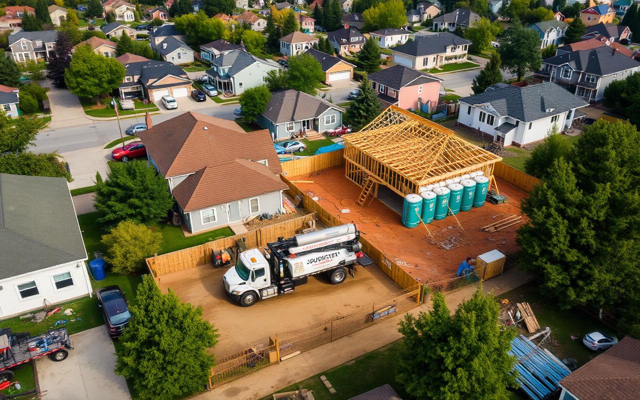 Service truck delivering to a residential job site